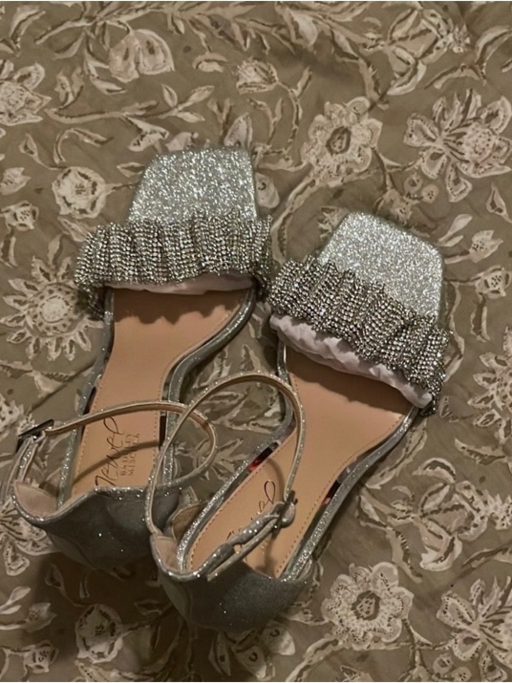 Badgley Mischka Silver Jeweled Ruffle Slingback Sandals - Picture 7 of 7